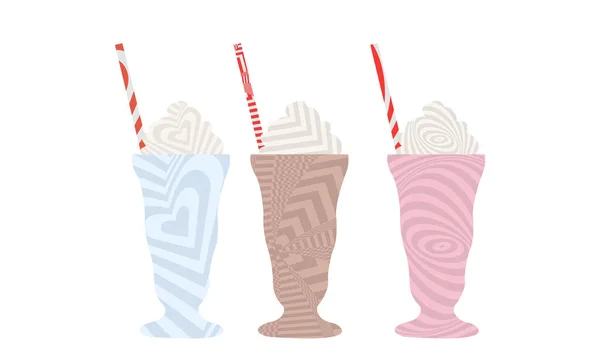 Illustration Milkshakes Aux Motifs Hypnotiques Côtelés Abstraits Dans Style Pop — Image vectorielle