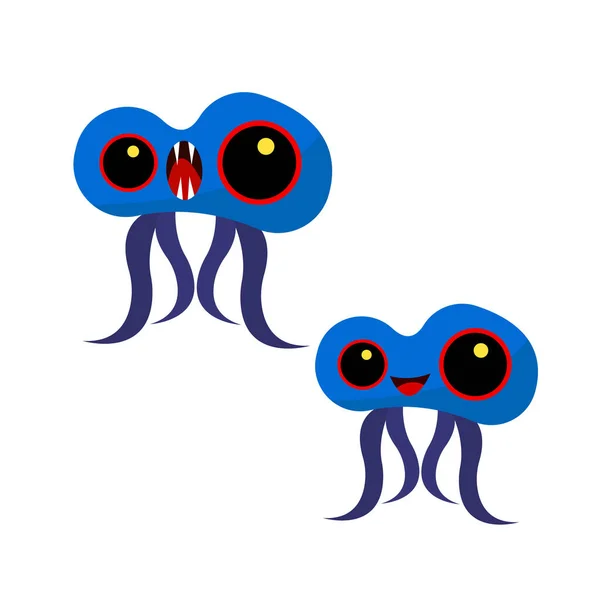 Personagens Desenhos Animados Bonitos Monstros Bactérias Azuis Com Olhos Grandes —  Vetores de Stock