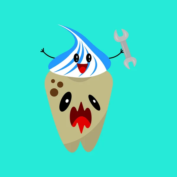 Mundhygiene Und Konzept Der Zahngesundheit Die Zeichentrickfiguren Eines Traurigen Kranken — Stockvektor