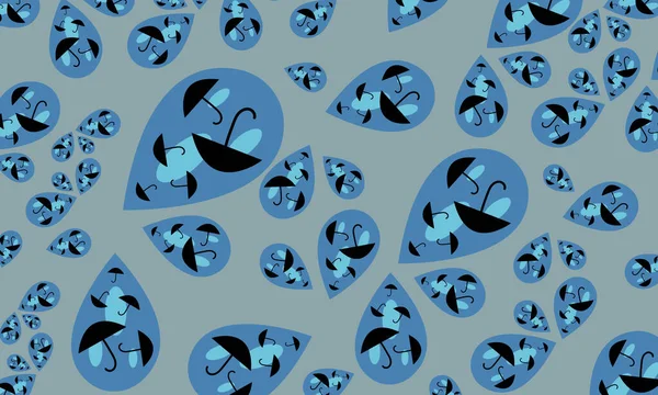 Fond Abstrait Avec Gouttes Pluie Parapluies Noirs Dans Chaque Goutte — Image vectorielle