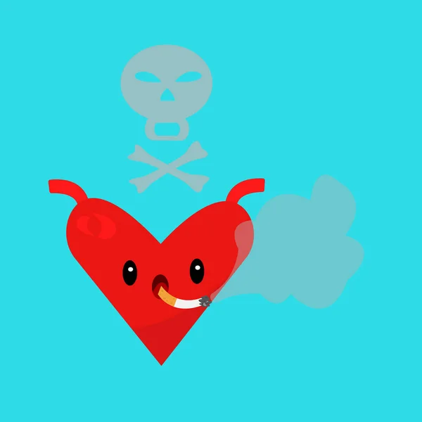 Concepto Tabaco Personaje Dibujos Animados Corazón Fumador — Archivo Imágenes Vectoriales