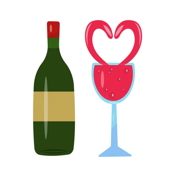 Wine Bottle Glass Heart Vector Illustration Design — Stock Vector