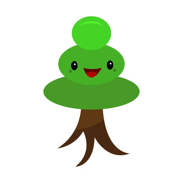 Ilustração Feliz Personagem Desenho Animado Árvore Verde Com Raízes Fundo —  Vetores de Stock