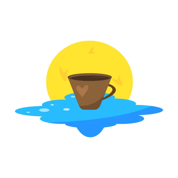 Coffee Cup Cloud Sun Peeps Out Cloud Vector Illustration Concept — Stock Vector