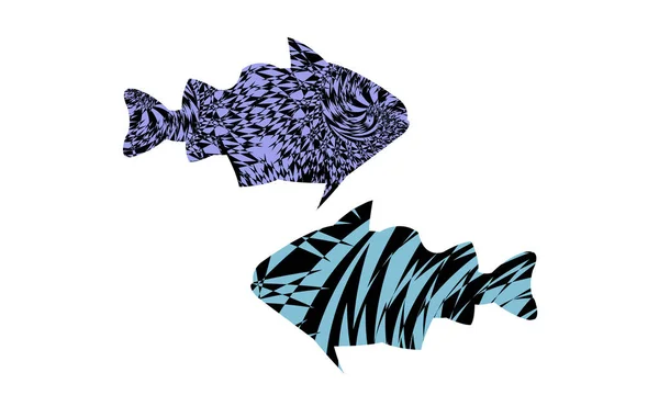 Ilustrace Ryb Abstraktními Žebrovanými Hypnotickými Vzory Stylu Pop Art — Stockový vektor