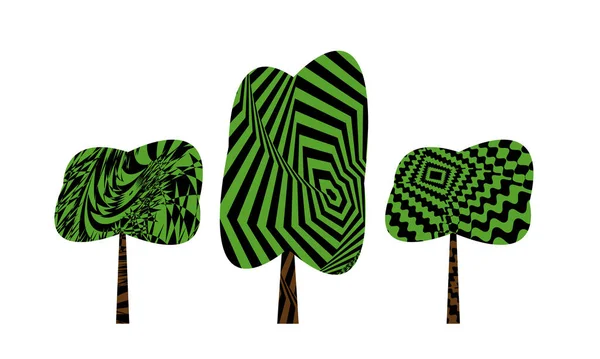 Beyaz arkaplanda izole edilmiş hipnotik desenli ağaçların vektör çizimi 