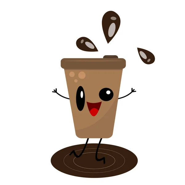 黒丸の目に輝き人気のエナジードリンクのコンセプトを持つ幸せな漫画のコーヒーカップ — ストックベクタ
