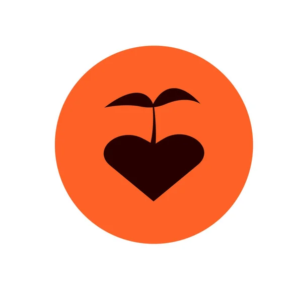 Оранжевая Икона Иллюстрацией Молодого Растения Растущего Земле Форме Сердца — стоковый вектор