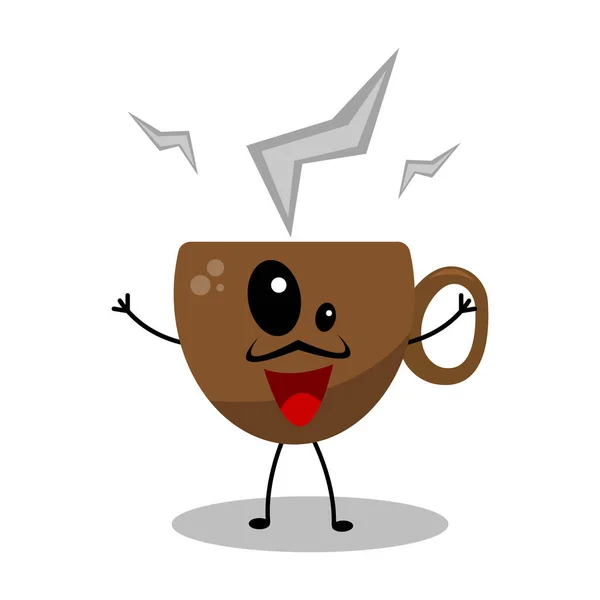 Απεικόνιση Του Χαρακτήρα Κύπελλο Καφέ Κινουμένων Σχεδίων Στρογγυλά Μαύρα Μάτια — Διανυσματικό Αρχείο