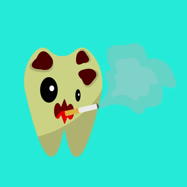 Cartoon Character Smoking Tooth Vector Illustration — Stock Vector