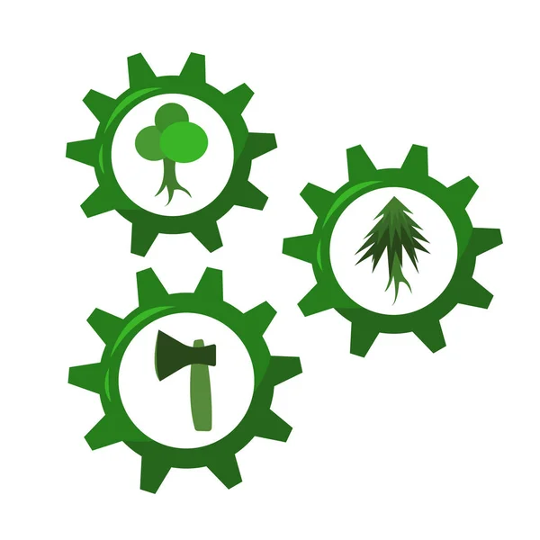 Grüne Zahnradsymbole Mit Öko Elementen Inneren Industrielles Symbol Flache Vektorabbildung — Stockvektor