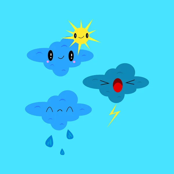 Conjunto Diferentes Personagens Desenhos Animados Nuvens Nuvem Triste Com Lágrimas —  Vetores de Stock