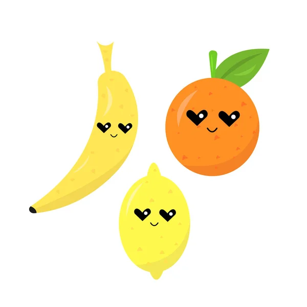 Ilustração Dos Personagens Desenhos Animados Bonitos Frutas Fundo Branco —  Vetores de Stock