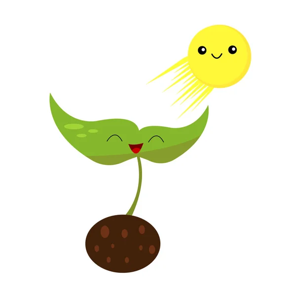 Ilustración Vectorial Brote Verde Dibujos Animados Feliz Creciendo Sol — Vector de stock