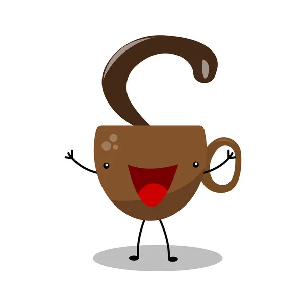 漫画のコーヒーカップキャラクターの笑顔のイラスト — ストックベクタ