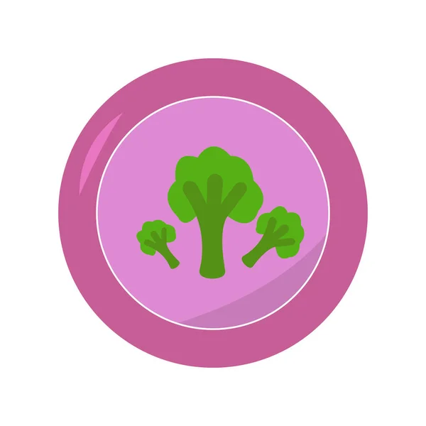 Friss Zöldség Élelmiszer Ikon Vektor Illusztrációja Brokkoli Tányéron — Stock Vector