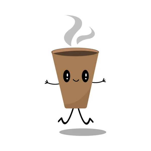 Illustration Cartoon Coffee Cup Character Black Eyes — Stock Vector