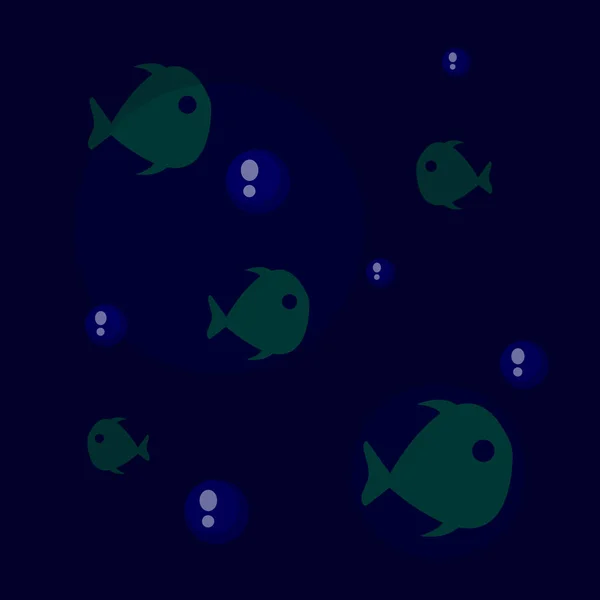 Illustration Underwater Dark Water Bubbles Silhouettes Fishes Floating Water — Stock Vector