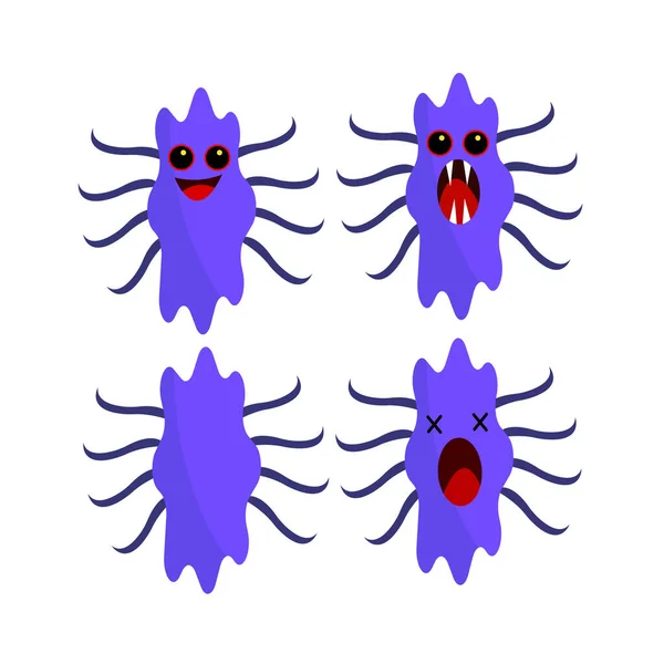 Personajes Dibujos Animados Monstruos Bacterias Púrpura Con Muchas Piernas — Vector de stock