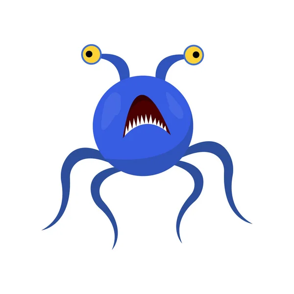 Cartoon Character Blue Bacteria Monster Yellow Eyes — Stock Vector