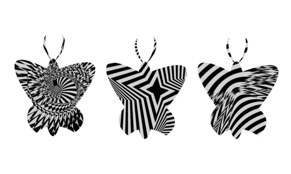 Иллюстрация Бабочек Абстрактными Ребристыми Гипнотическими Узорами Стиле Поп Арта — стоковый вектор