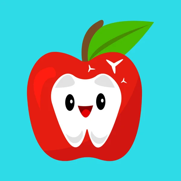 Postać Kreskówki Szczęśliwy Ząb Czerwonym Jabłkiem — Wektor stockowy