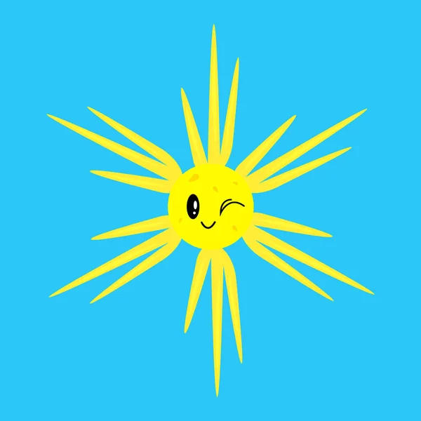Підморгуючи Персонаж Сонце Розважається Синьому Фоні Концепції Природи Навколишнього Середовища — стоковий вектор