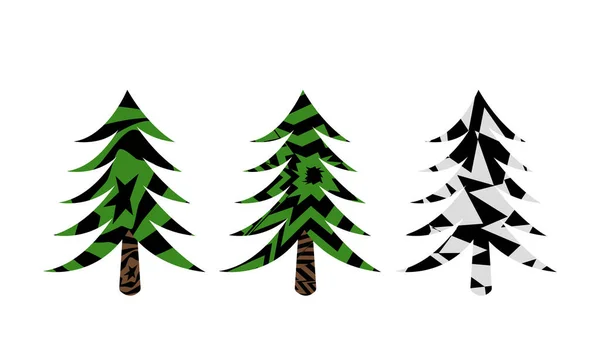 Vektor Illustration Gran Träd Med Hypnotiska Mönster Isolerad Vit Bakgrund — Stock vektor