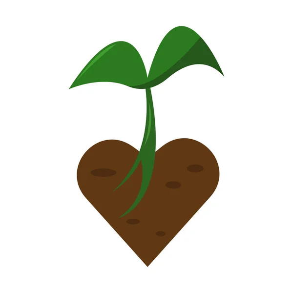 Ilustração Uma Planta Jovem Brotar Chão Forma Coração —  Vetores de Stock