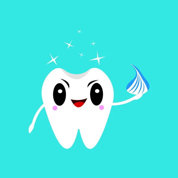 Personagem Desenho Animado Dente Feliz Com Pasta Dentes Ilustração Vetorial —  Vetores de Stock