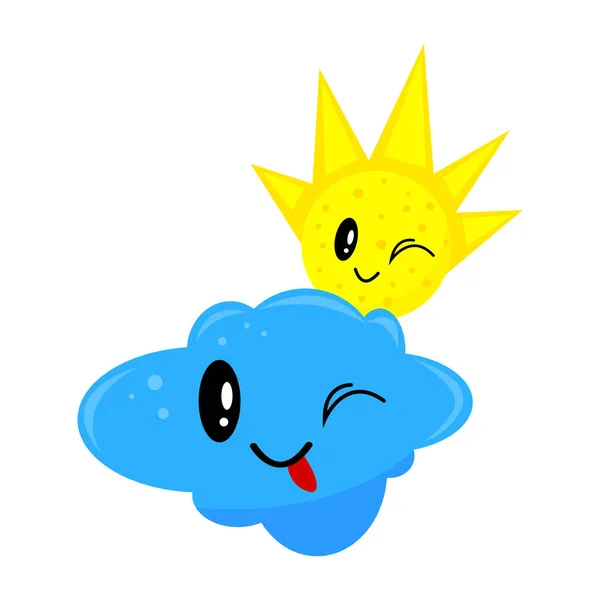 Clignotant Personnages Nuage Soleil Amusez Vous Rire Sur Fond Blanc — Image vectorielle