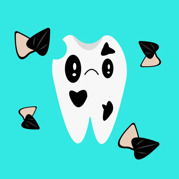 Higiene Dental Oral Conceito Saúde Dentária Caráter Cartoon Dente Triste — Vetor de Stock