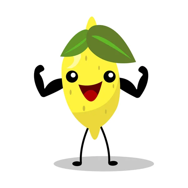 Illustration Happy Cartoon Lemon Character Biceps Hands White Background — Stock Vector