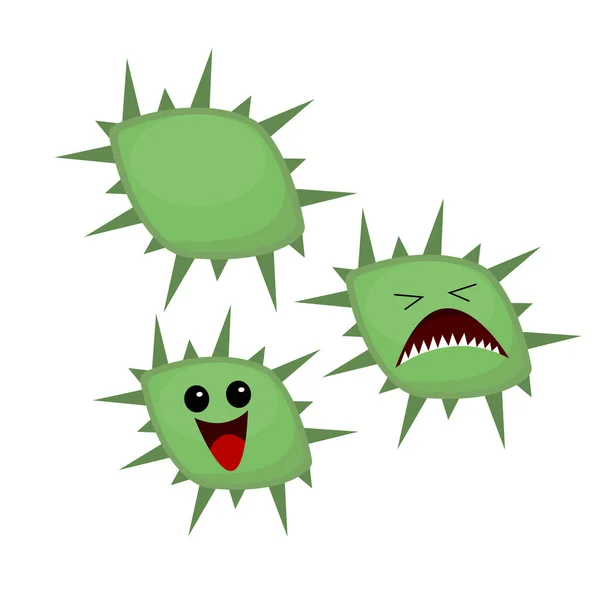 Stripfiguren Van Groene Bacteriën Monsters Met Ogen — Stockvector