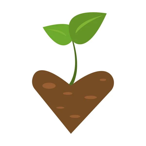 Ilustración Brote Planta Joven Del Suelo Forma Corazón — Vector de stock