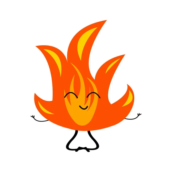 Het Karakter Van Vlam Van Het Vuur Lotuspositie Cartoon Illustratie — Stockvector