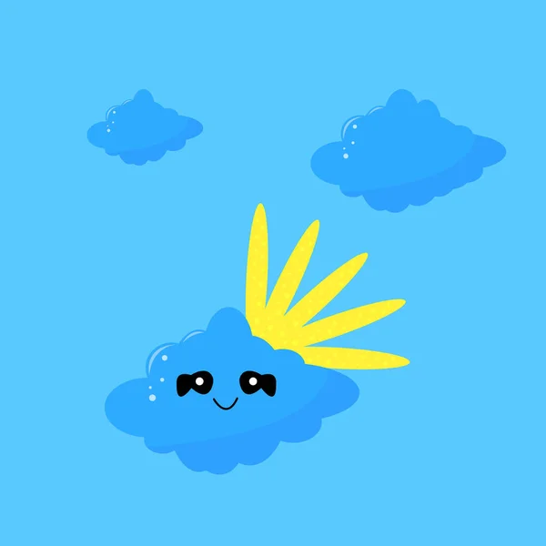 Zeichentrickfigur Der Fröhlichen Wolke Himmel Und Die Sonne Versteckt Sich — Stockvektor