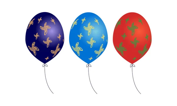 Illustration Ballons Colorés Avec Des Fleurs Sur Fond Blanc — Image vectorielle