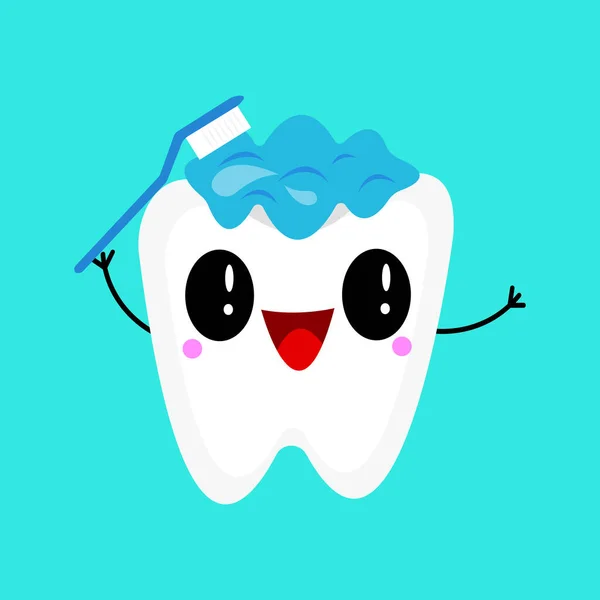 Personagem Desenho Animado Dente Feliz Com Uma Escova Dentes Ilustração —  Vetores de Stock