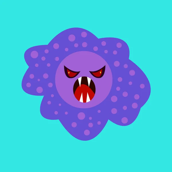 Cartoon Character Purple Monster Red Eyes Sharp Teeth Blue Background — Stockvector