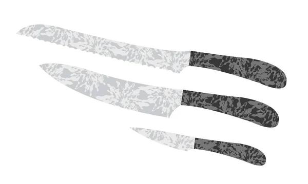Иллюстрация Ножей Абстрактными Ребристыми Гипнотическими Узорами Стиле Поп Арта — стоковый вектор