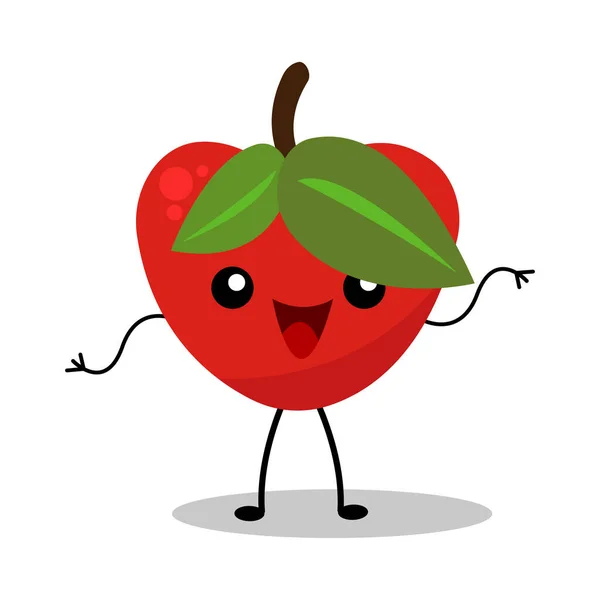 Ilustracja Szczęśliwej Kreskówki Czerwony Charakter Jabłko Faliste Ręce Białym Tle — Wektor stockowy