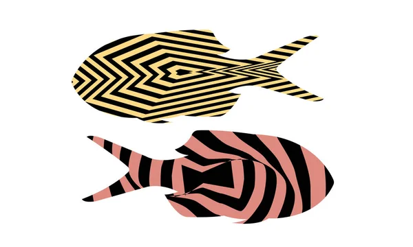 Illustration Poissons Aux Motifs Hypnotiques Côtelés Abstraits Dans Style Pop — Image vectorielle