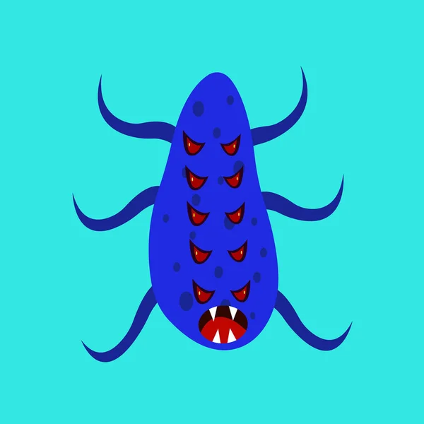 Cartoon Karakter Van Blauwe Bacteriën Monster Met Vele Rode Ogen — Stockvector