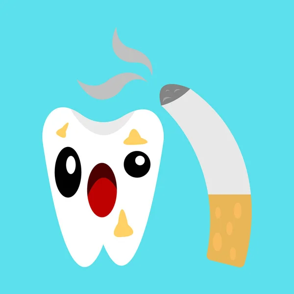 Personagem Desenho Animado Dente Assustado Por Cigarro Ilustração Vetorial — Vetor de Stock