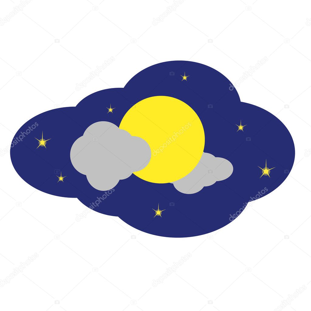 illustration of the night sky, with the full moon in clouds and stars