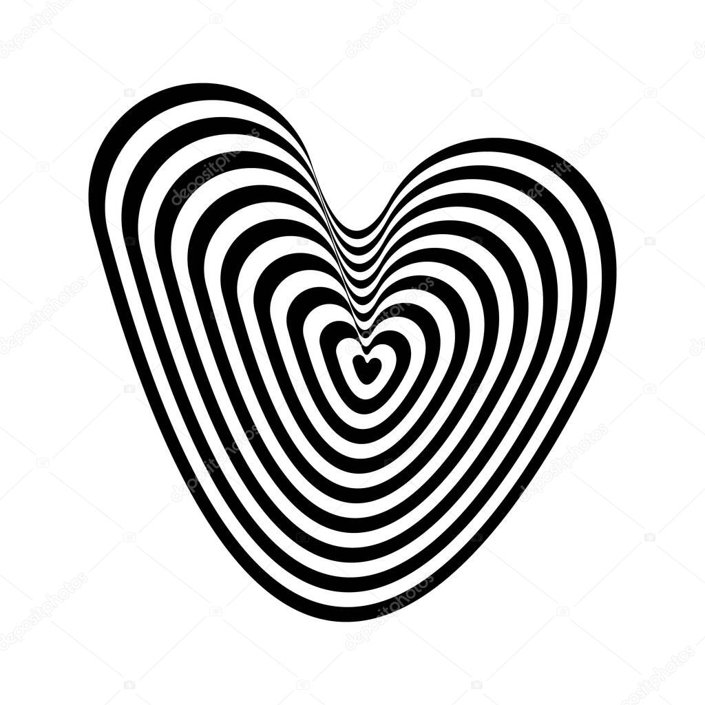 black and white abstract ribbed background in the style of pop art, wallpaper for design hypnotic concept creative with heart shapes