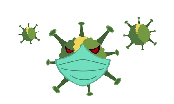 Cartoon Monster Bacterievirus Het Chirurgische Masker Met Rode Ogen — Stockvector