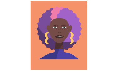 Afro saçlı ve altın küpeli Afrikalı Amerikalı kadının vektör çizimi