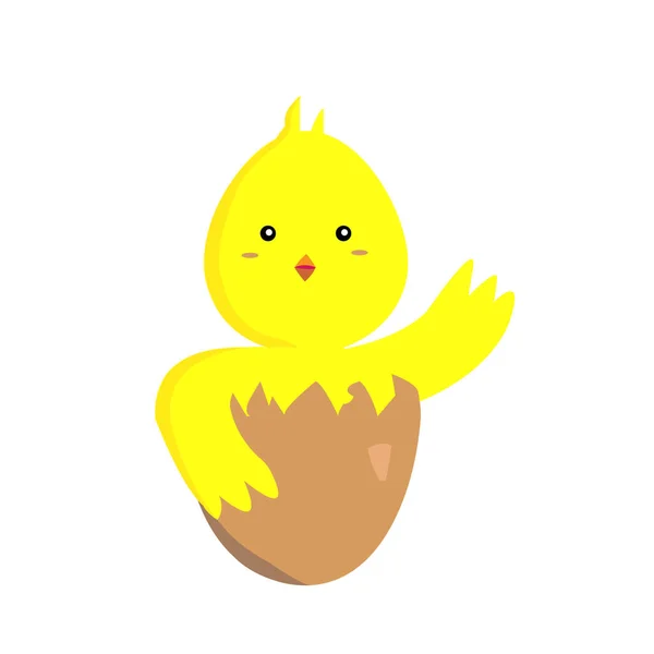 Милый Мультяшный Цыпленок Яичной Скорлупе Размахивая Крылом Приветственный Жест Животная — стоковый вектор